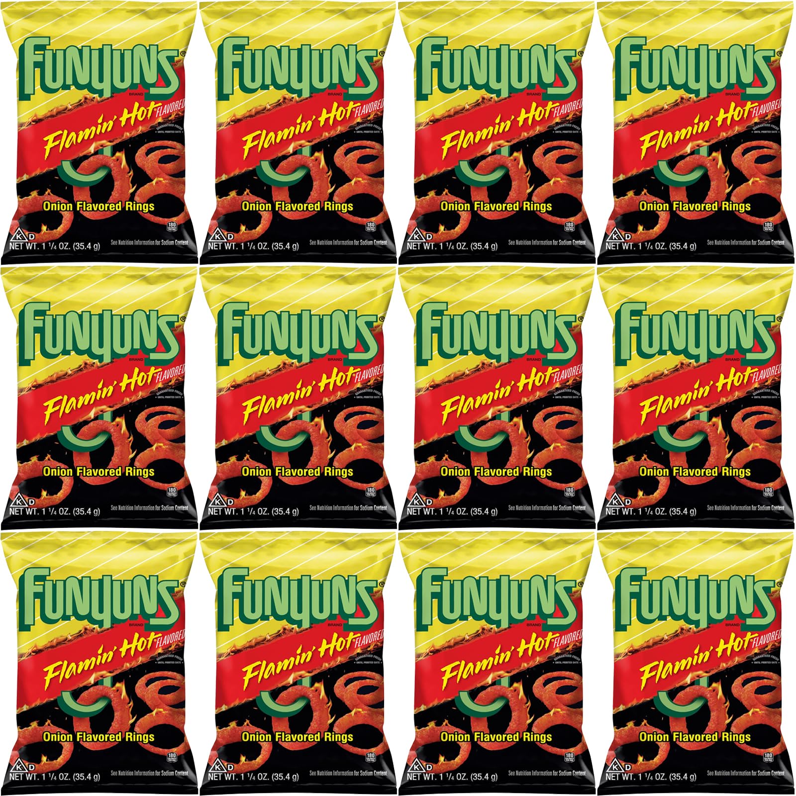 Funyuns Flamin Hot Onion Flavored Rings, 1.25 Oz Bags, Pack of 12, Bundled by Shoppyway