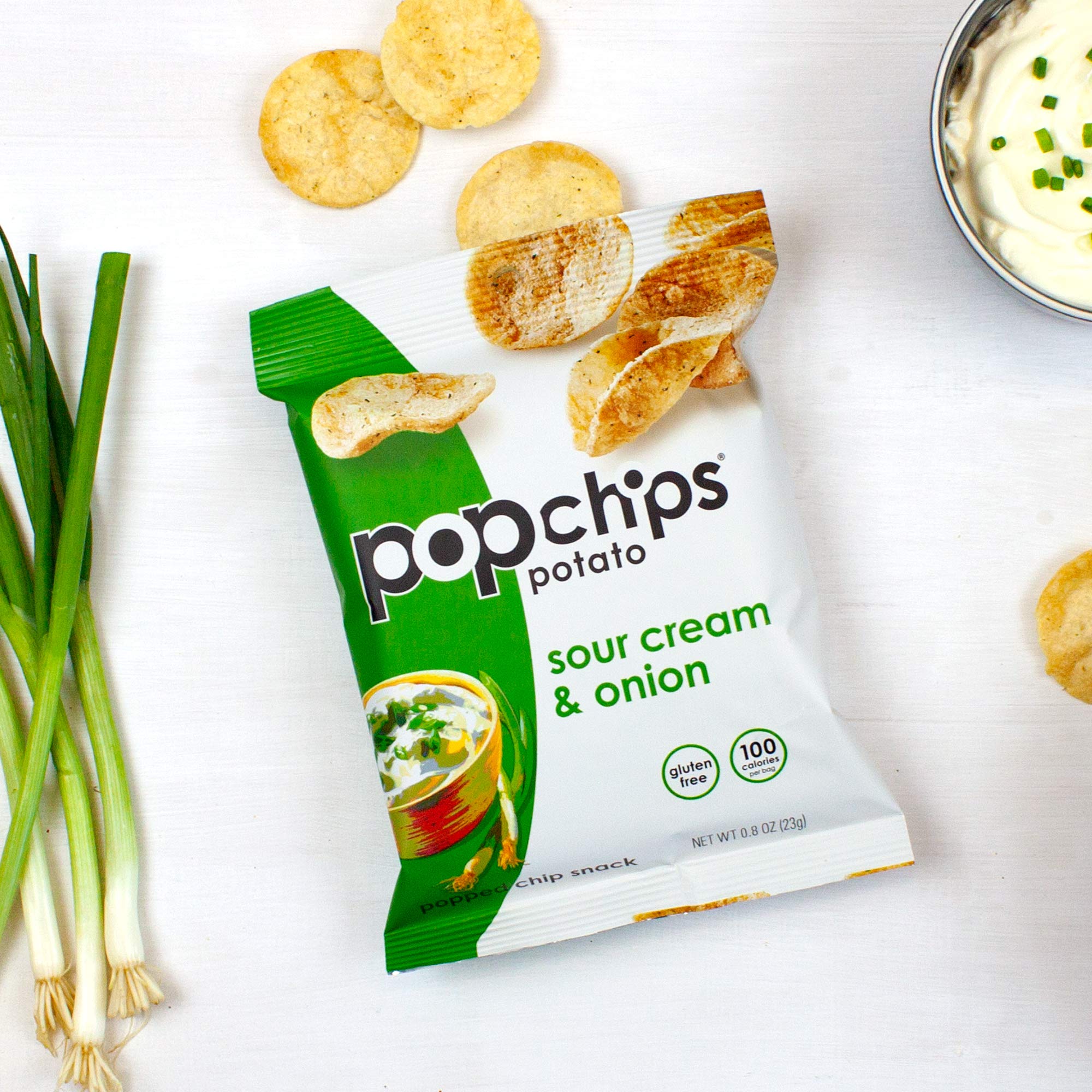 Popchips Sour Cream & Onion Potato Chips Single Serve 0.8 oz Bags (Pack of 24)