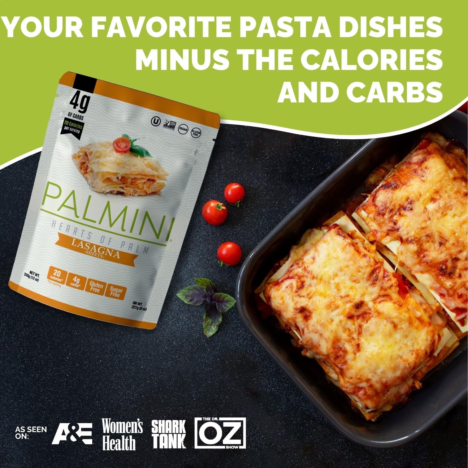 Palmini Lasagna Sheets | Low-Carb, Low-Calorie Hearts of Palm Lasagna Sheet | Keto, Gluten Free, Vegan, Non-GMO | As seen on Shark Tank |(12 Ounce - Pack of 1)