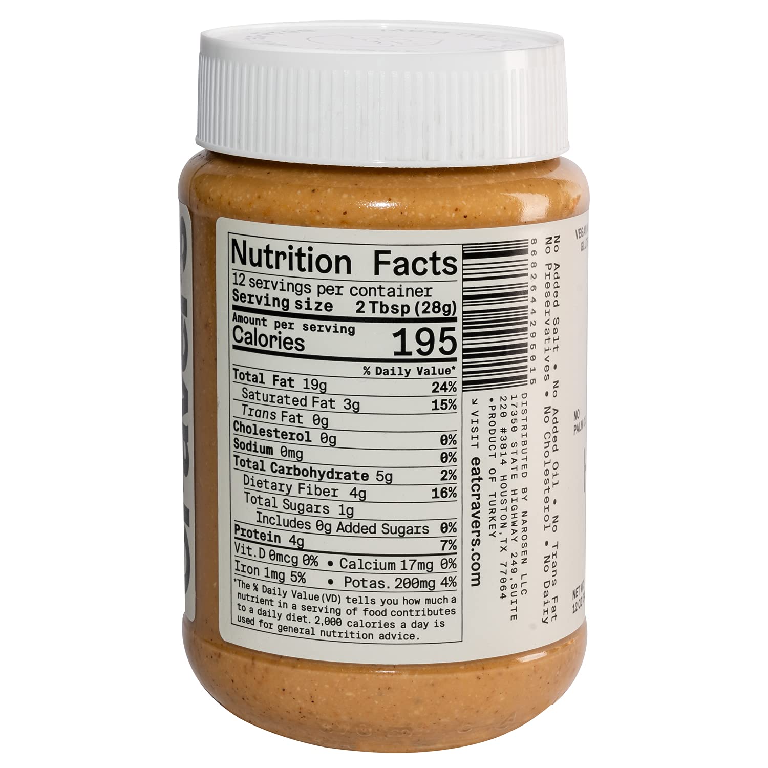 Cravers 100% Hazelnut Butter with No Added Sugar, Sugar-Free, Vegan, Keto Friendly Hazelnut Spread (12oz) - 1 Jar