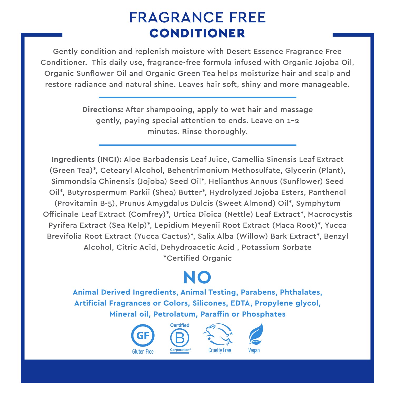 Desert Essence Fragrance Free Conditioner - Pure - 8 Fl Ounce - Gloss & Shi