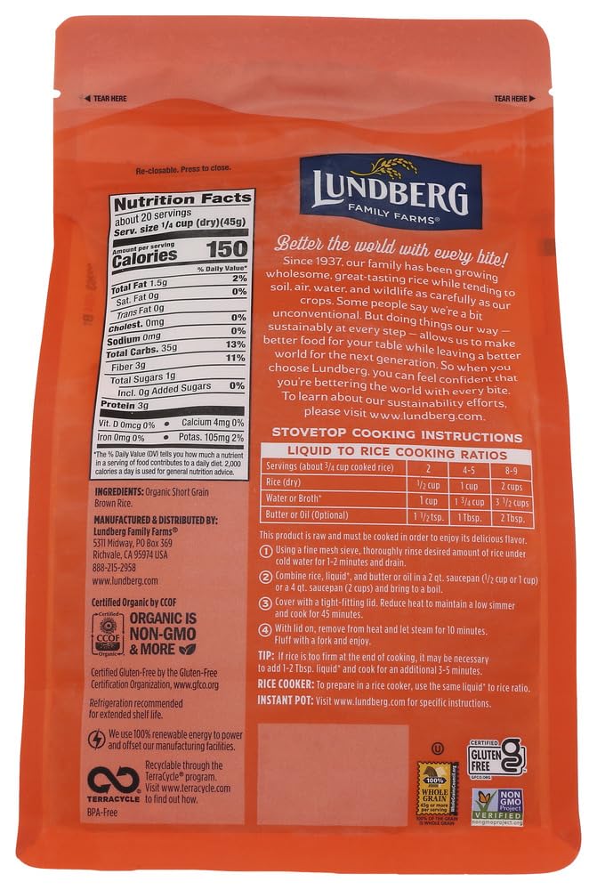 Lundberg, Organic, Brown Short Grain Rice, 32 oz(Pack of 3)