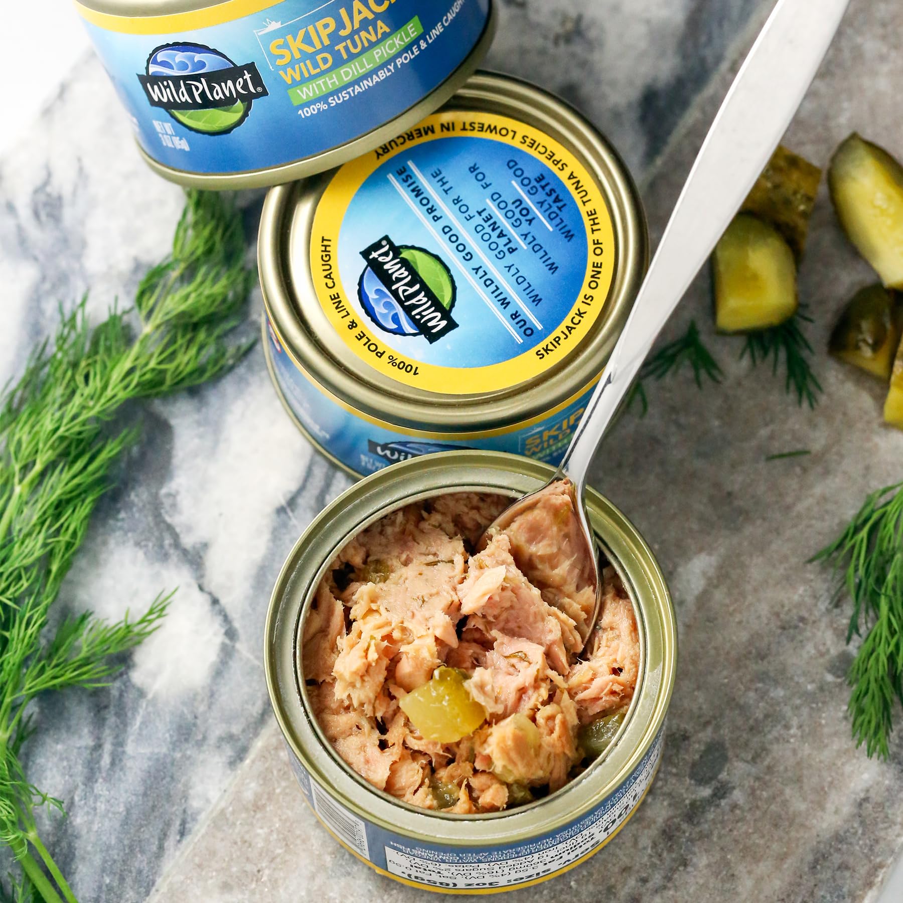 Wild Planet Wild Skipjack Tuna with Dill Pickle Tinned Fish, Canned Tuna, Sustainably Caught