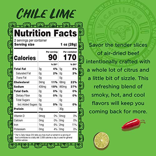 Vacadillos Beef Jerky Snack Packs Carne Seca, Chile Lime 3-Pack