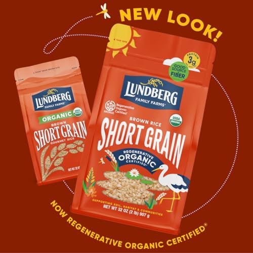 Lundberg Short Grain Brown Rice, Gluten-Free, Non-GMO Project Verified, Vegan, Kosher, 100% Whole Grain, Brown, 32 Ounce (Pack of 6), 192 Ounce