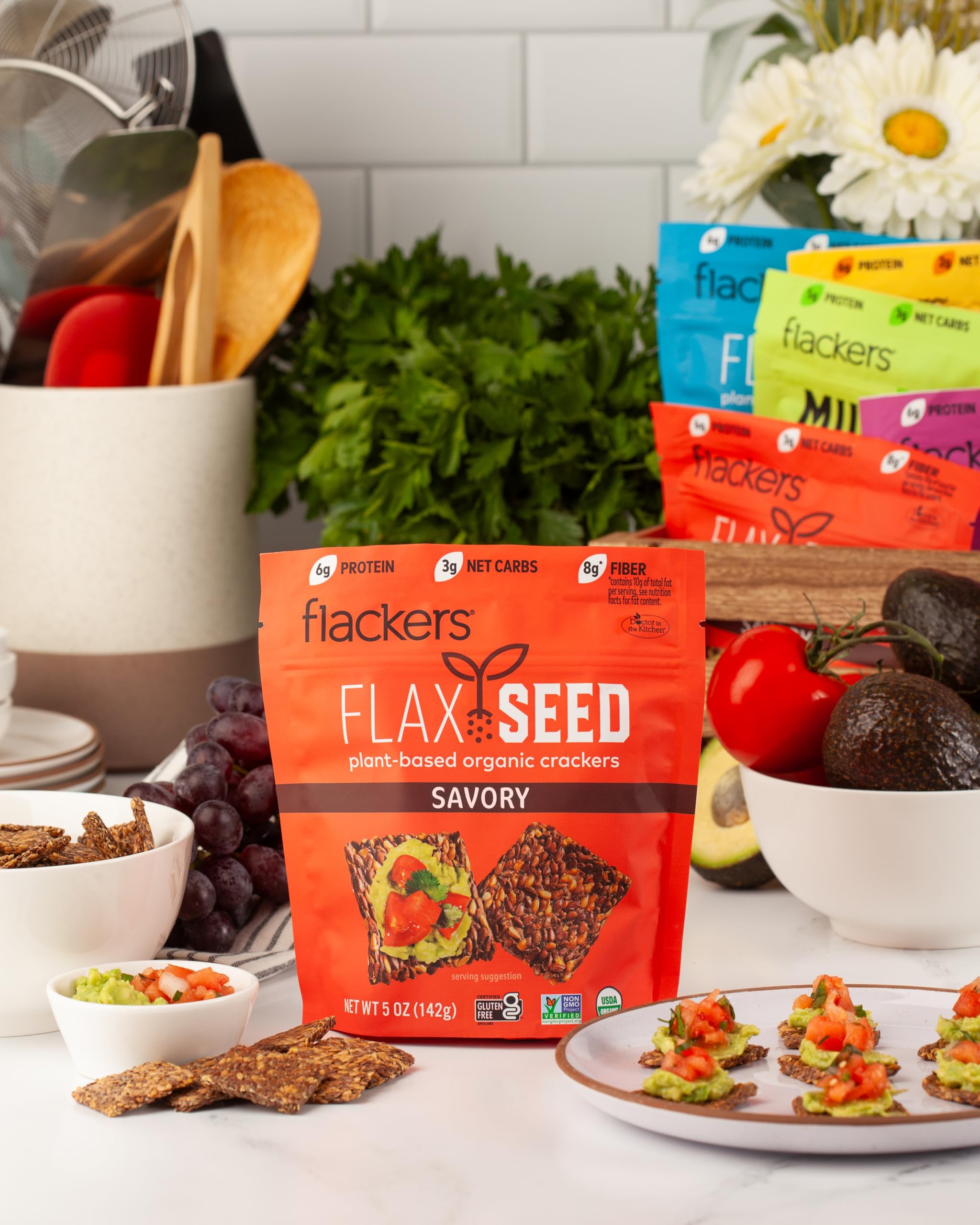 Doctor In The Kitchen Flackers Organic Flax Seed Crackers Savory Garlic-Onion-Basil & Red Chile Pepper -- 5 oz - 2 pc