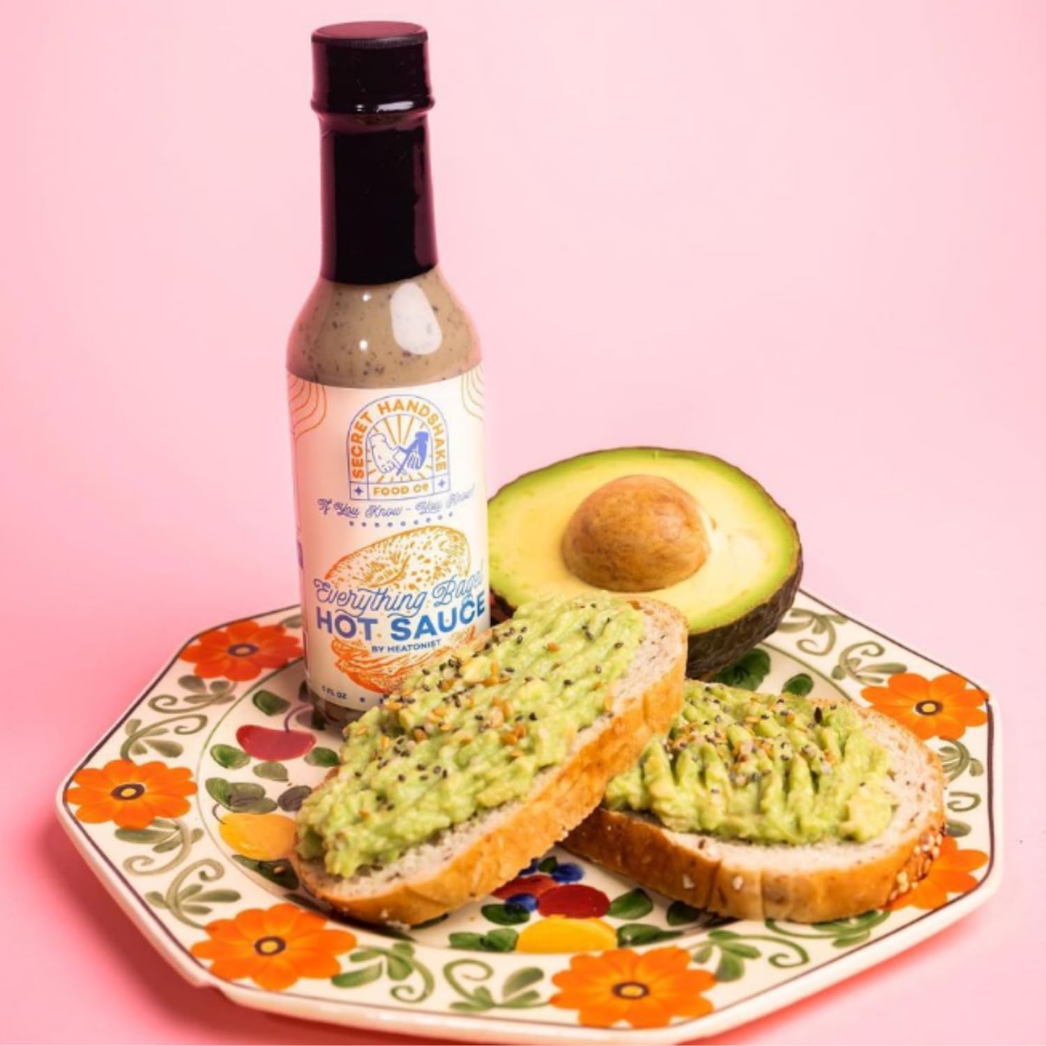 Everything Bagel Sauce by Secret Handshake Food Co., Mild Heat Hot Sauce With Flavors of Scorpion Pepper Powder, Sesame Seeds & Turmeric, Made With All Natural Ingredients, 5 fl oz Bottle (1-Pack)