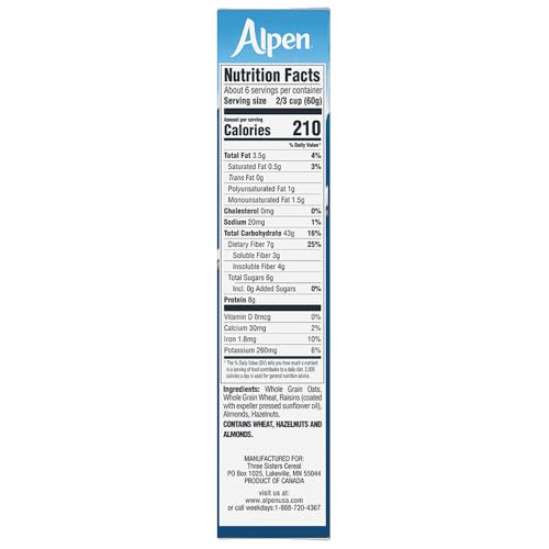 Alpen Original Muesli, Swiss Style Muesli Cereal, Whole Grain, Non-GMO Project Verified, Heart Healthy, Kosher, Vegan