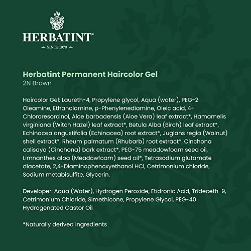 Herbatint Permanent Haircolor Gel, 2N Brown, Alcohol Free, Vegan, 100% Grey Coverage - 4.56 oz (3 Pack)