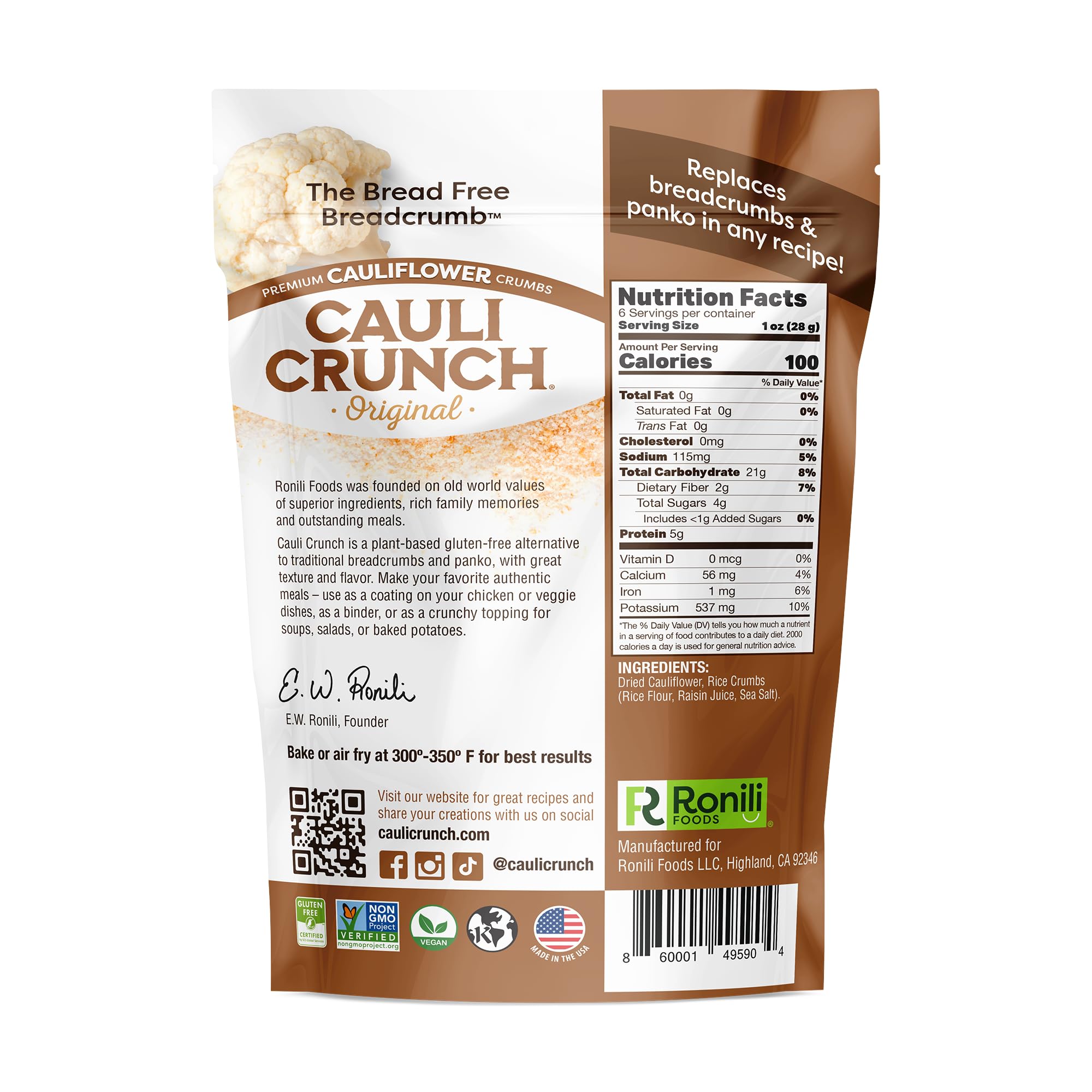 Cauli Crunch | Original Gluten Free Cauliflower Bread Crumbs – Bread-Free Breadcrumbs, Certified Gluten Free + NON-GMO, Vegan, Kosher Bread Crumbs, All Natural, 3-PACK (Original)