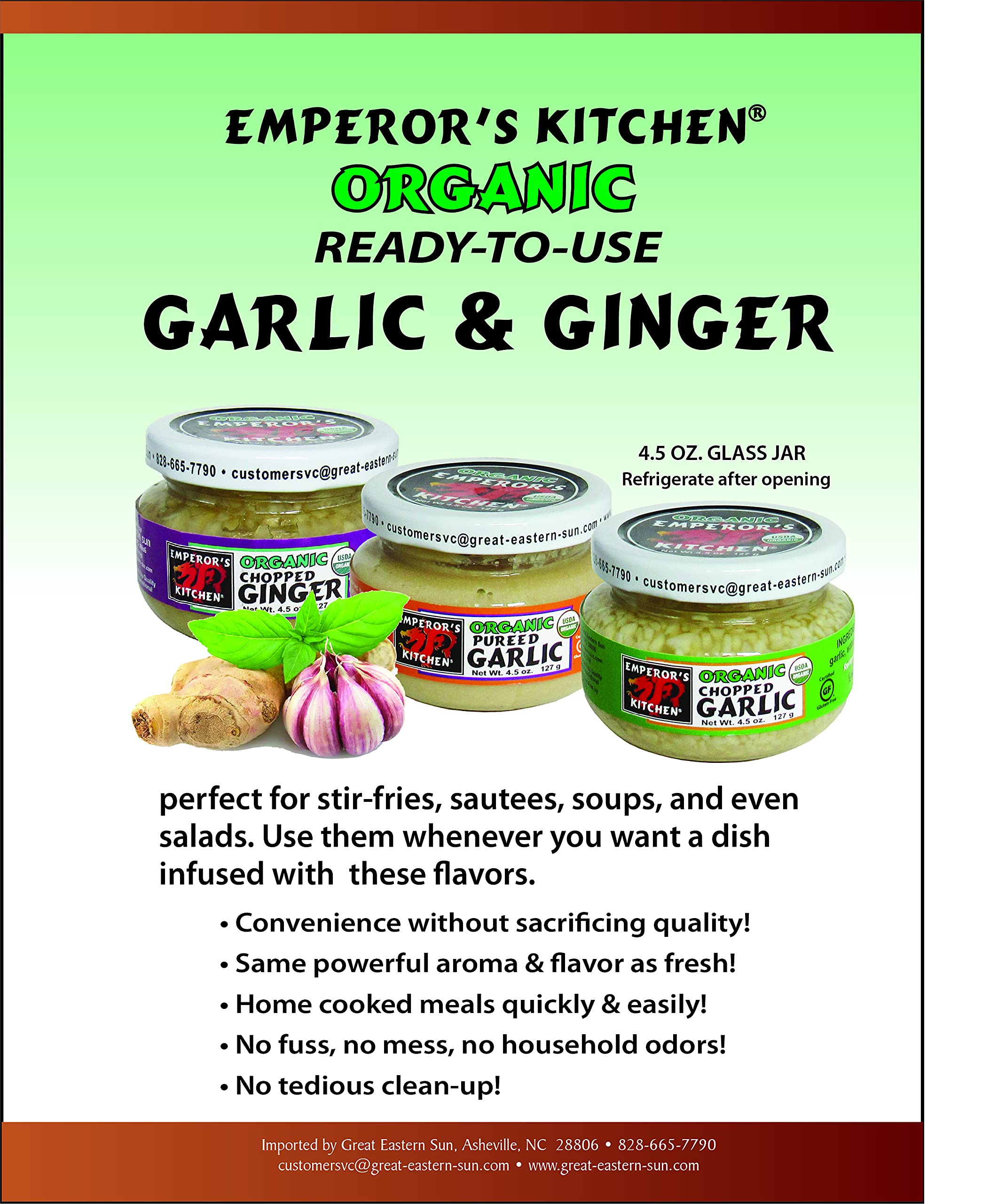 Emperors Kitchen Organic Chopped Garlic 4.5 Ounce (Pack of 12)