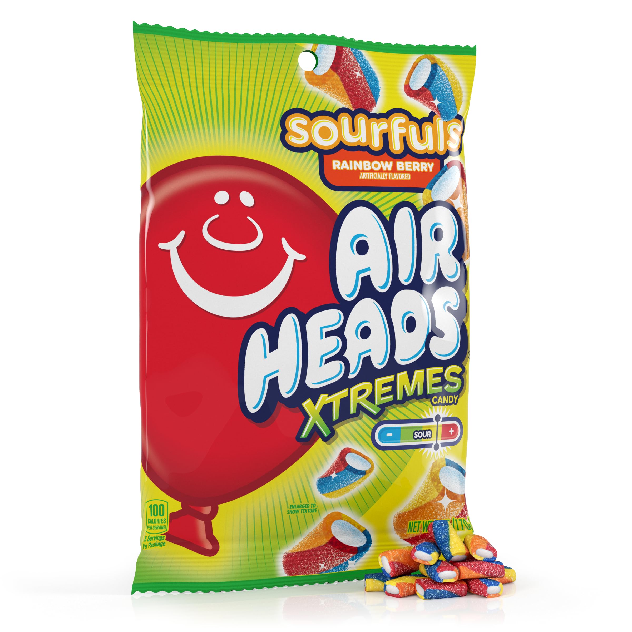 Airheads Xtremes Sourfuls, Sweetly Sour Candy, Rainbow Berry, Individually Wrapped Bulk Candy for Adults & Kids, Party, Concessions, Non-Melting, 6 Oz