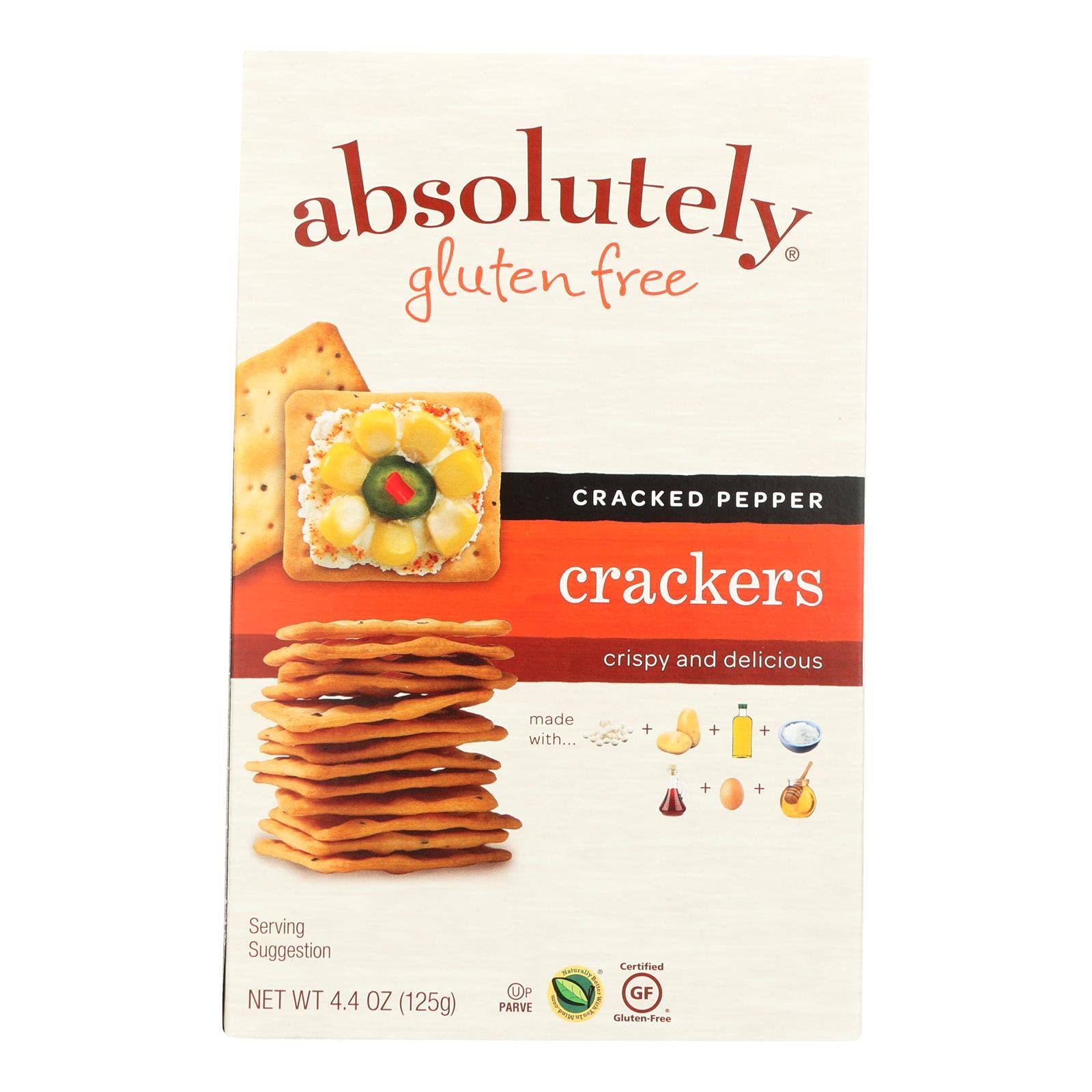 Absolutely Gluten Free Cracked Pepper Crackers, 4.4 Ounce - 12 per case.