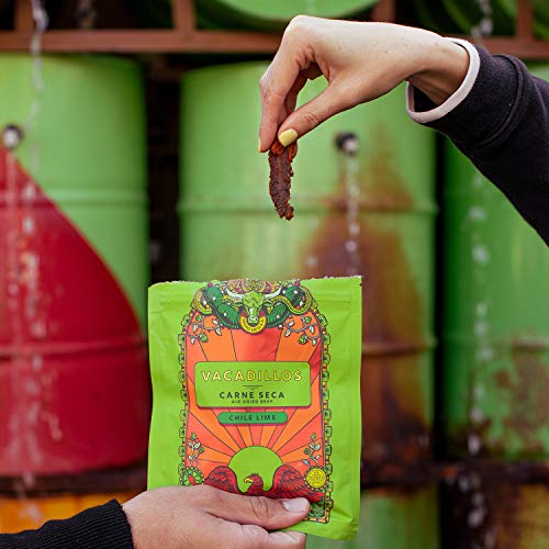 Vacadillos Beef Jerky Snack Packs Carne Seca, Chile Lime 3-Pack