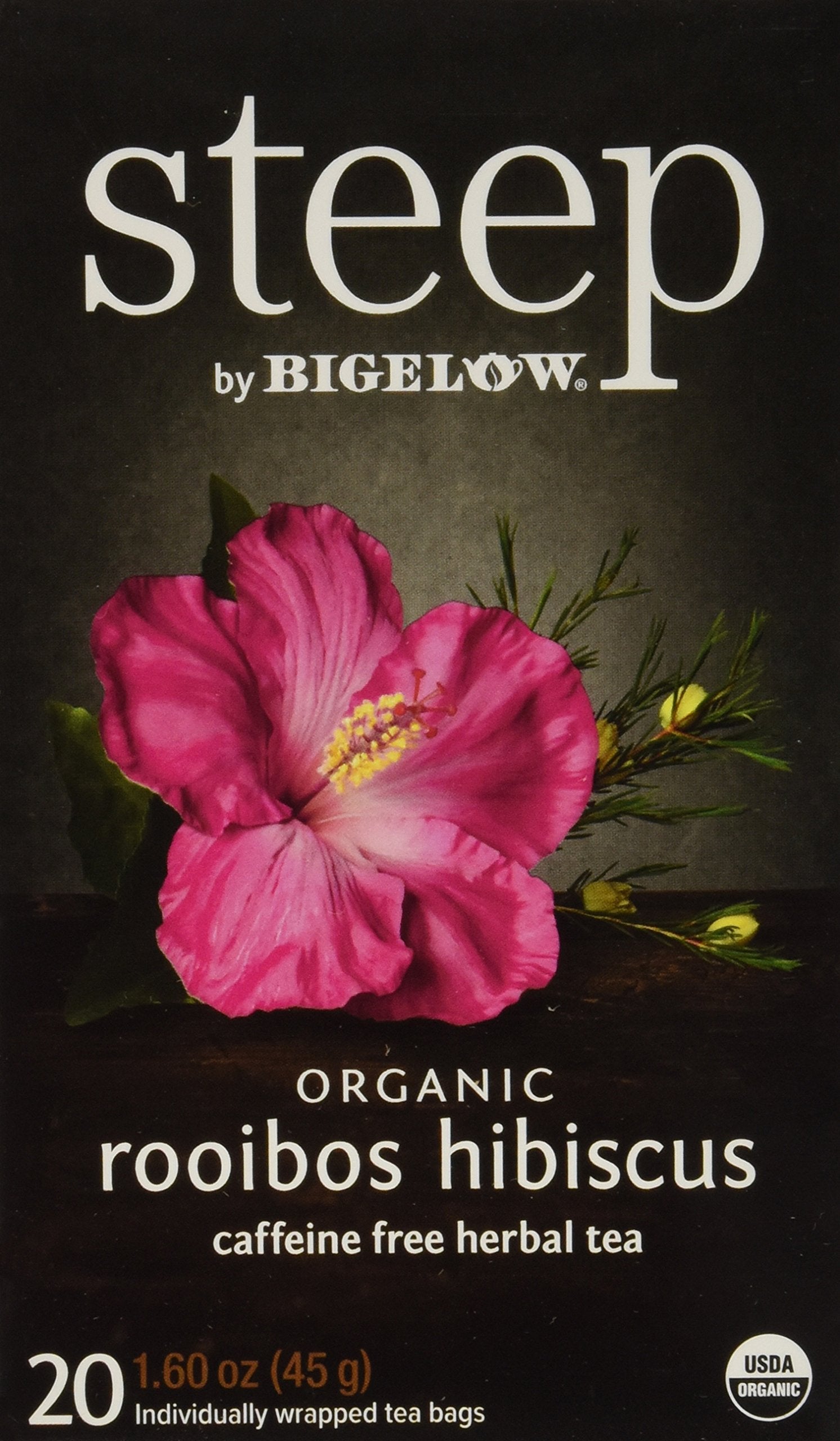 BIGELOW TEA Steep Herbal Tea Flavored Caffeine Free Teabag Box Organic
