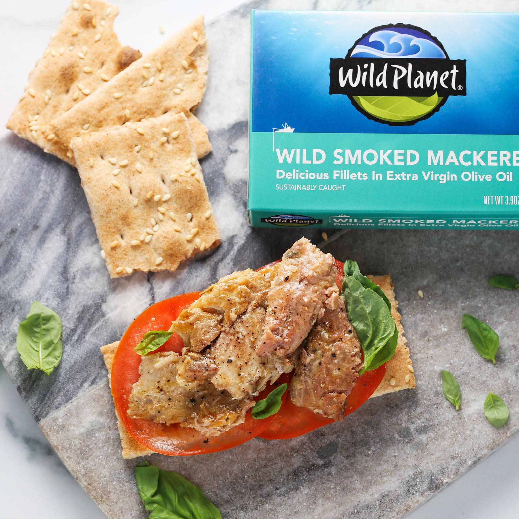 Wild Planet Wild Smoked Mackerel Fillets in Extra Virgin Olive Oil, Tinned Fish, Canned Salmon, Sustainably Wild-Caught, Non-GMO, Keto and Paleo, 3.9 oz