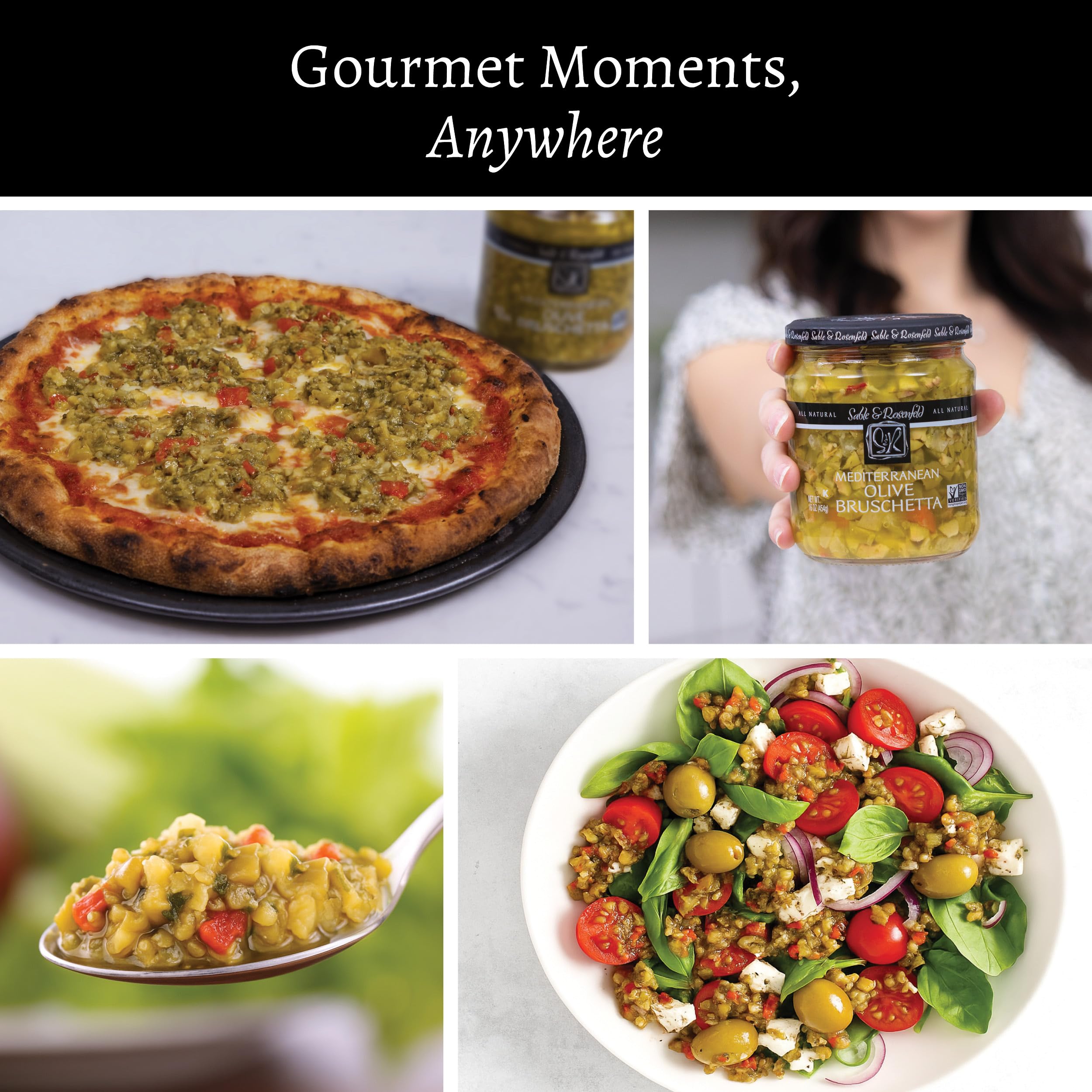 Mediterranean Olive Bruschetta - Gluten-Free Sandwich Spread with Olive Oil for Muffuletta, Sandwiches, Dips, Crackers, Salads, & Appetizers, Kosher - Sable & Rosenfeld