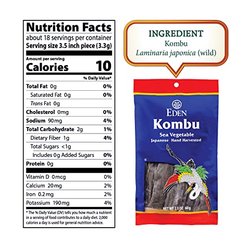 Eden Kombu, Wild Japanese Hand Harvested Sea Vegetable, for Dashi, Seaweed, 2.1 Oz