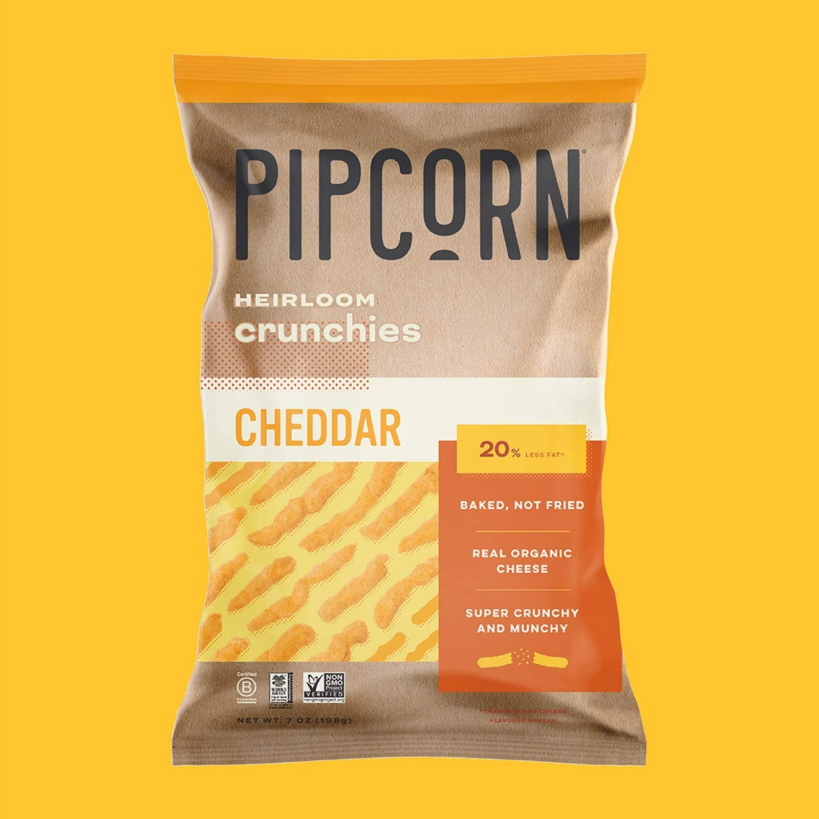 Pipcorn Heirloom Crunchies - Cheddar (3 Pack of 7oz Bags) - Organic Cheese, Baked not Fried, No Artificial Anything, Non-GMO Heirloom Corn, No Preservatives, Gluten Free