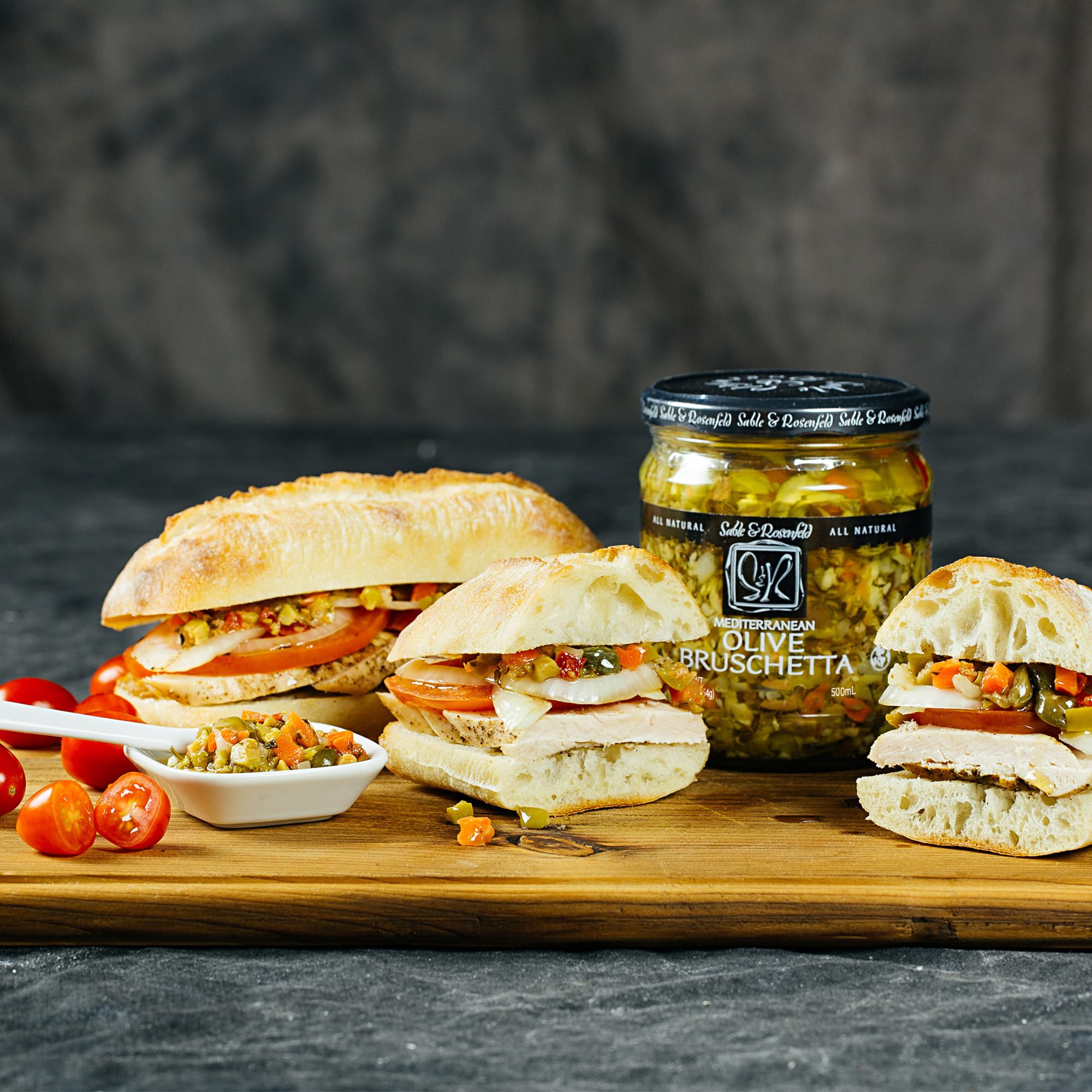 Mediterranean Olive Bruschetta - Gluten-Free Sandwich Spread with Olive Oil for Muffuletta, Sandwiches, Dips, Crackers, Salads, & Appetizers, Kosher - Sable & Rosenfeld