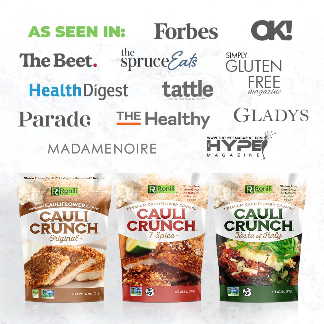 Cauli Crunch | Italian Cauliflower Gluten Free Bread Crumbs – Italian Bread-Free Breadcrumbs, Certified Gluten Free + NON-GMO, Vegan, Kosher Bread Crumb, All Natural (Taste Of italy)